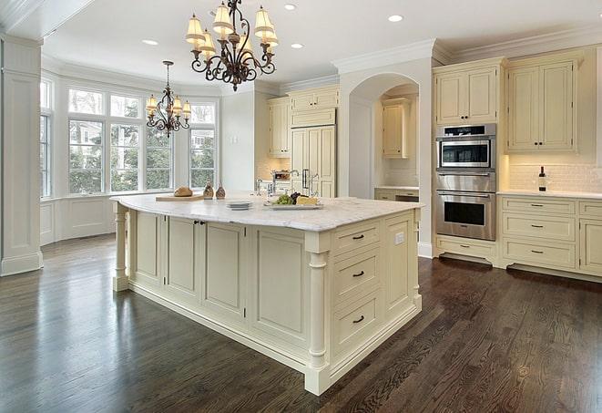 wide-plank laminate floors in rustic farmhouse in Lockwood